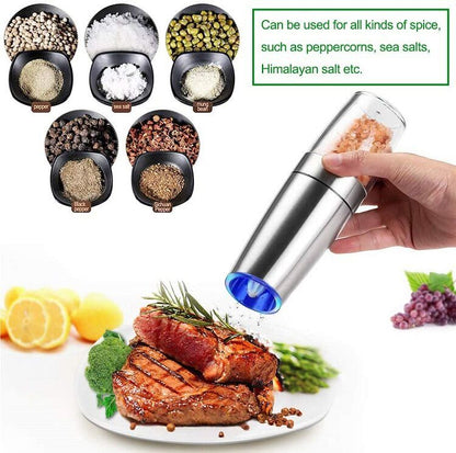 Battery Powered Stainless Silver Automatic Salt & Pepper Grinder Set