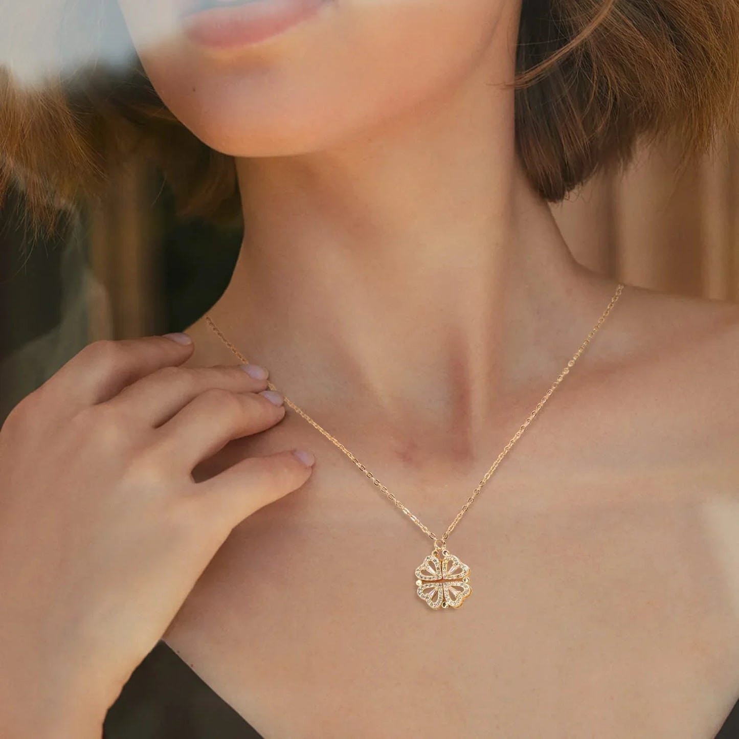 CloverCharm - Heart-Shaped Four Leaf Clover Pendant Necklace