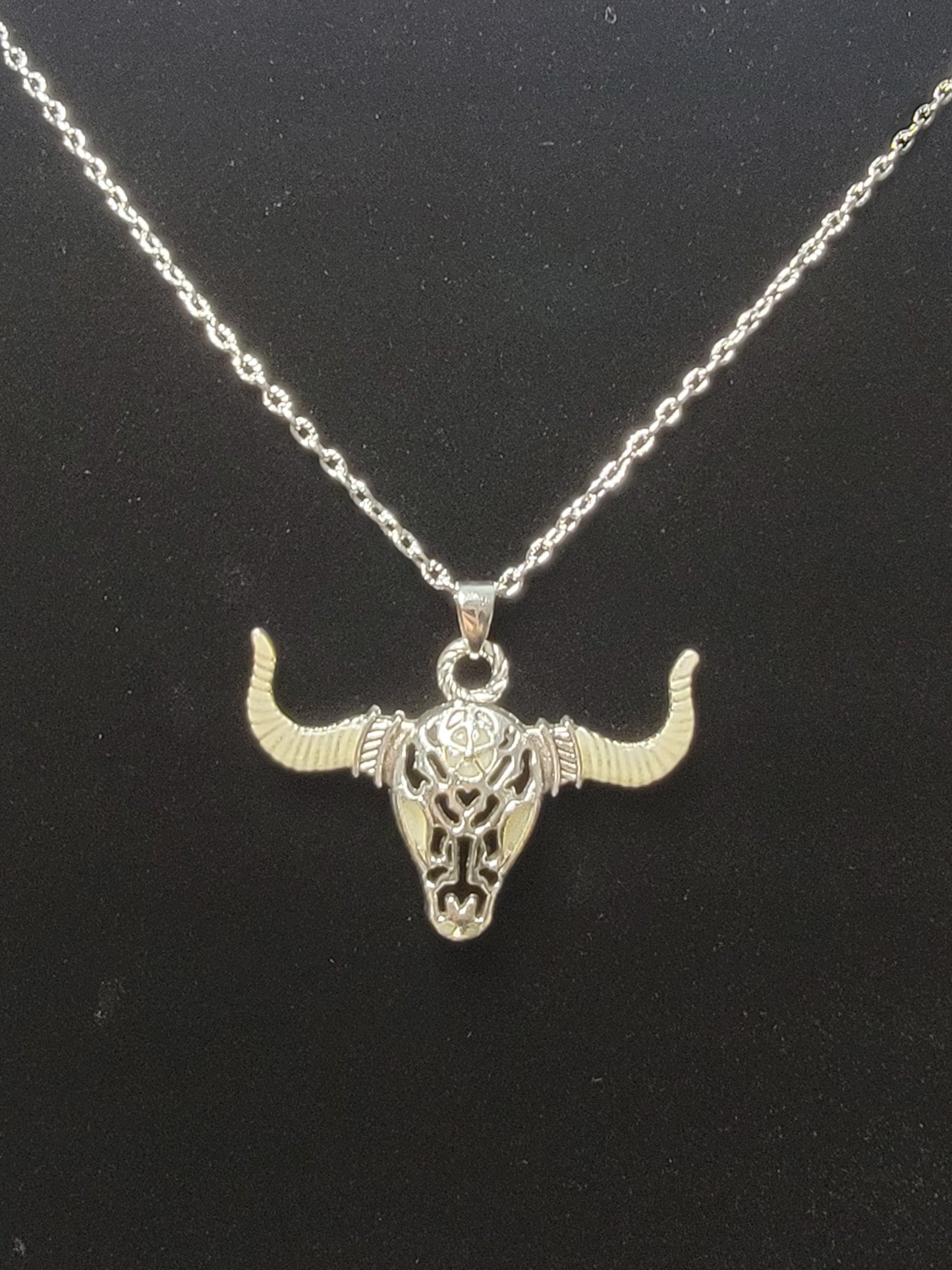 Fearless Buffalo Skull Luminous Silver Pendant Necklace