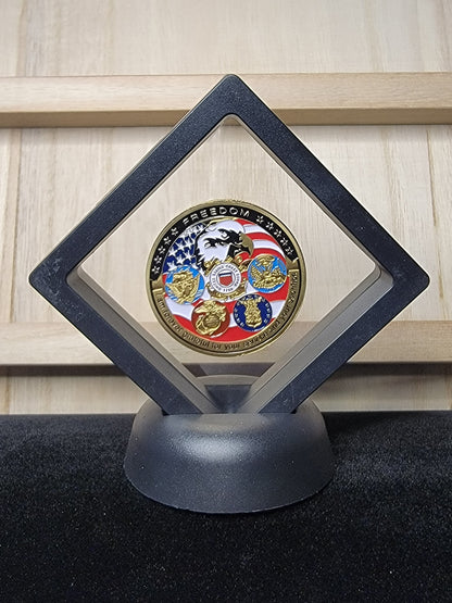 All Branches of the USA Military Challenge Coin Floating Display Case