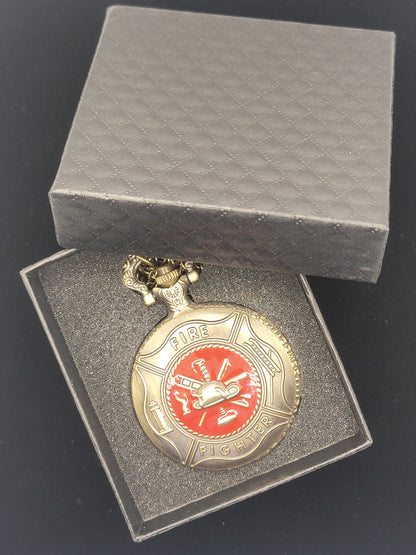 Bronze Fire Fighter Pocket Watch with Decorative Gift Box