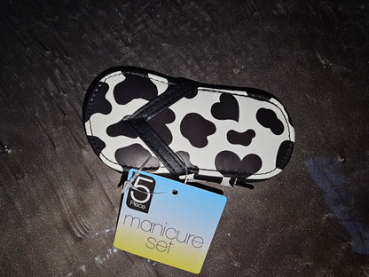 Moo-tiful Cow Print Sandal Manicure Set - 4 Piece: The Perfect Gift for Cow Lovers!
