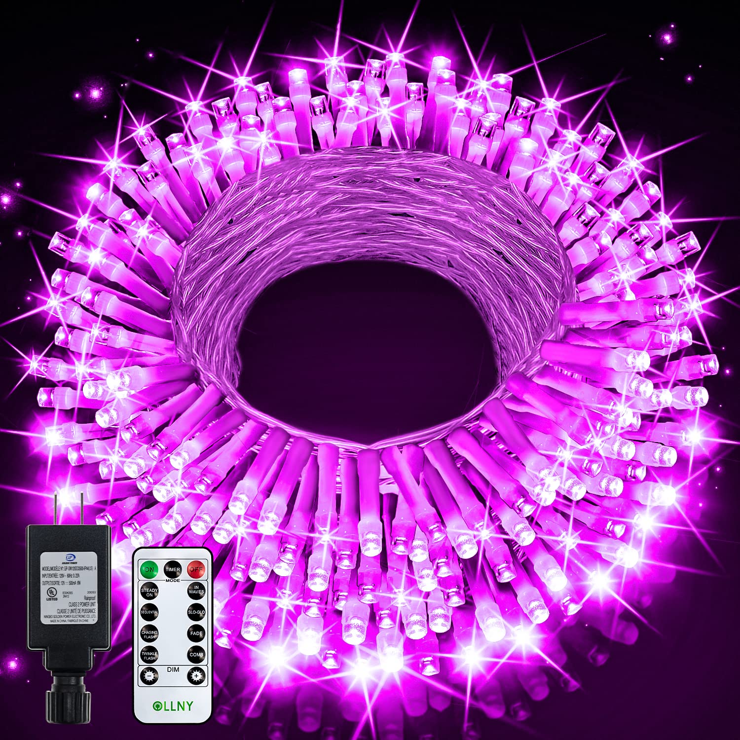 OLLNY 180 LED Clear String Purple Lights with Remote - Perfect for