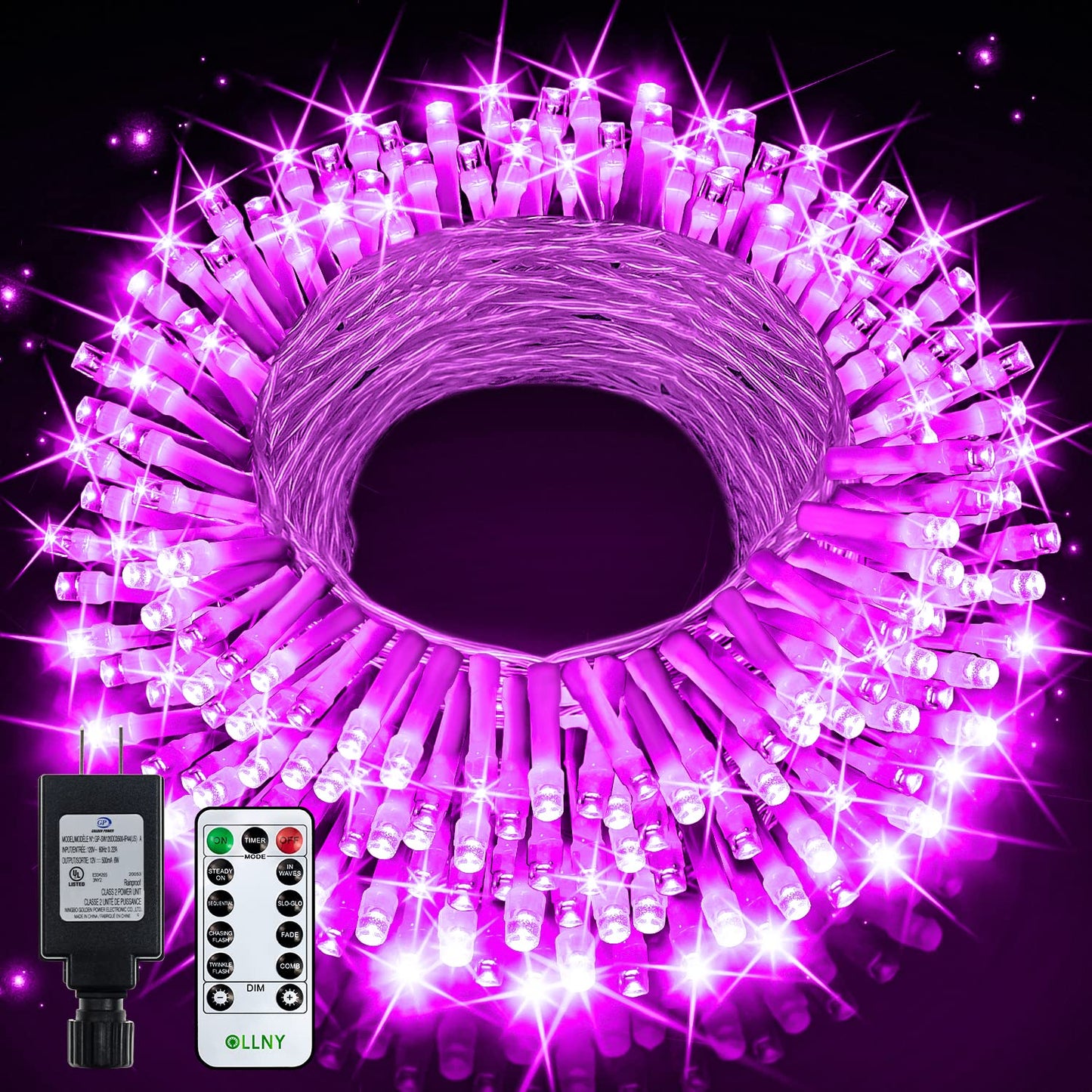 OLLNY 180 LED Clear String Purple Lights with Remote - Perfect for Halloween Decorating!