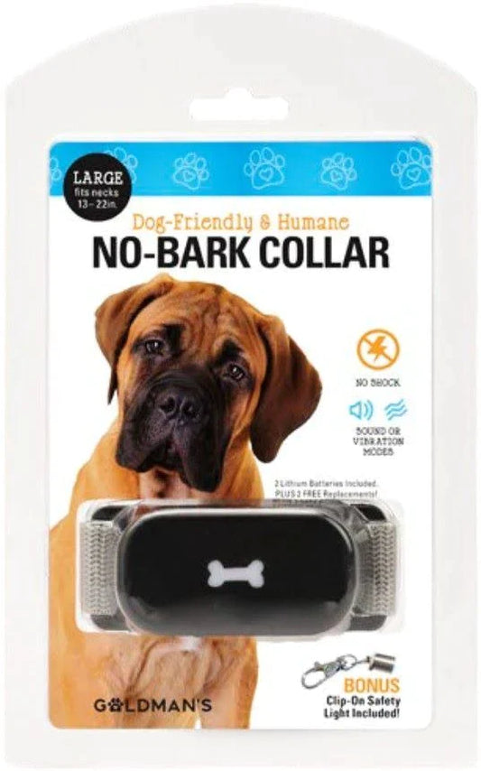 Goldman's Large No-Bark Dog Training Collar - Humane, Sound & Vibration, Shock-Free with Safety Light